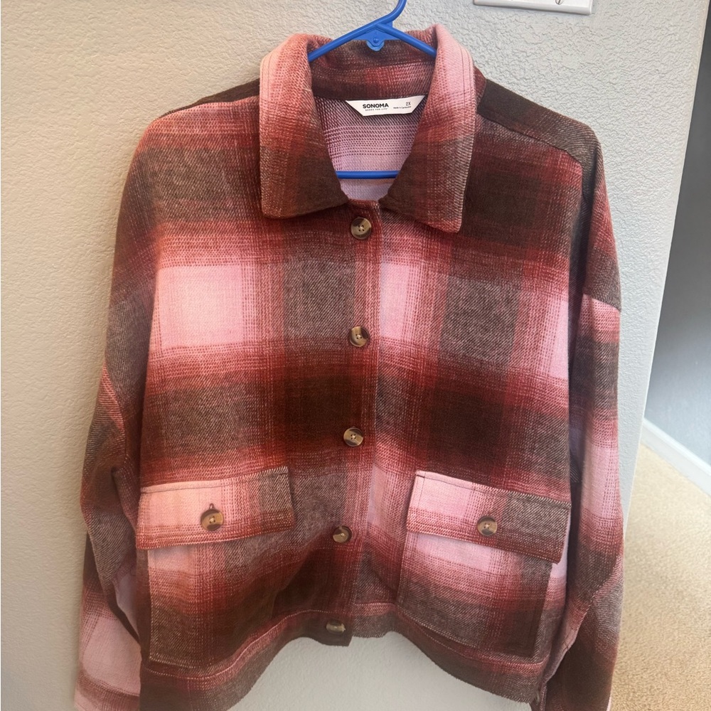 Sonoma Pink and Brown Utility Jacket Relaxed Fit